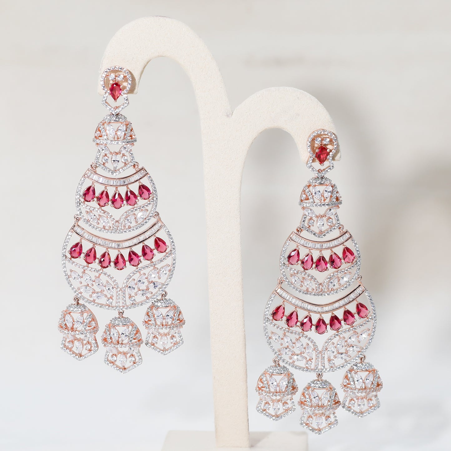 "Crimson Elegance Zirconia Earrings