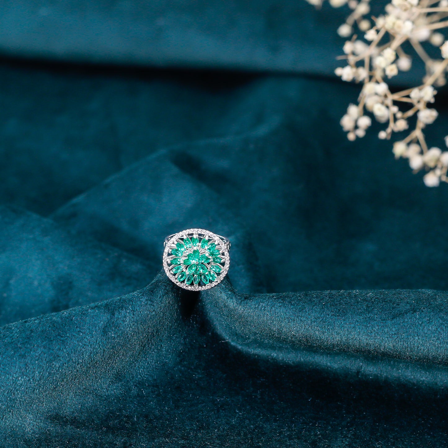 Emerald Bloom Zirconia Ring