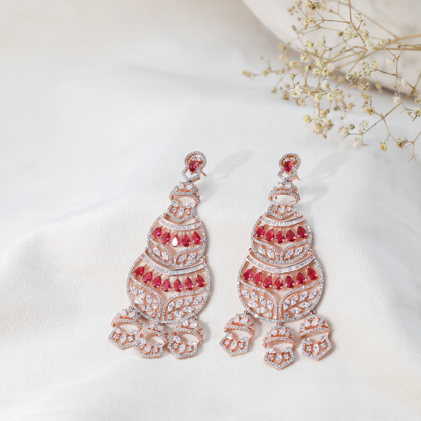 "Crimson Elegance Zirconia Earrings