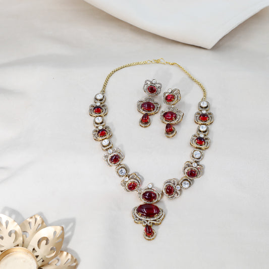 Regal Red Moissanite Necklace Set