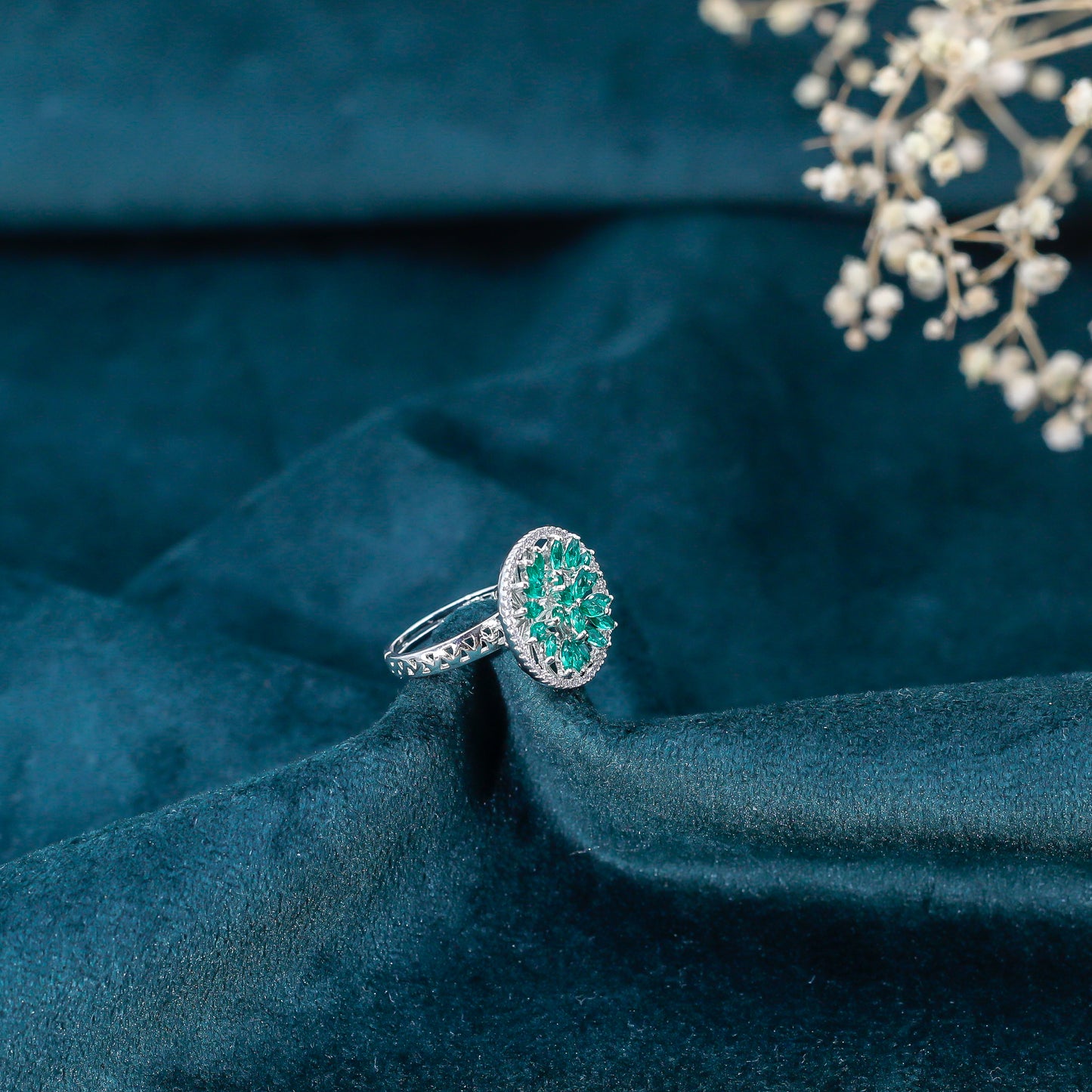 Emerald Bloom Zirconia Ring