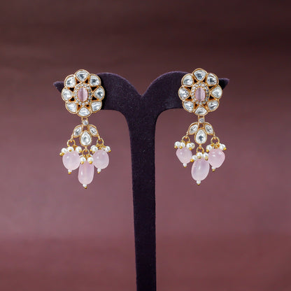 Blush Pink and Kundan Floral Drop Earrings