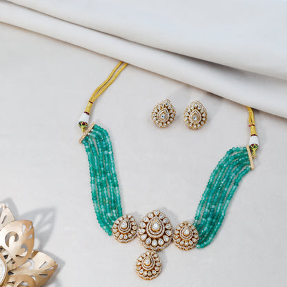 Emerald Green Beaded and Kundan Choker Set