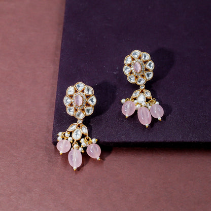 Blush Pink and Kundan Floral Drop Earrings