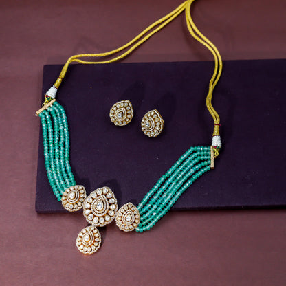 Emerald Green Beaded and Kundan Choker Set