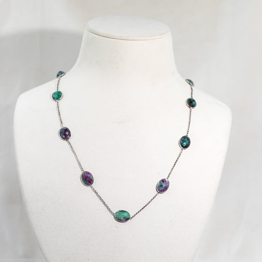 Silver Ruby Zoisite Station Necklace