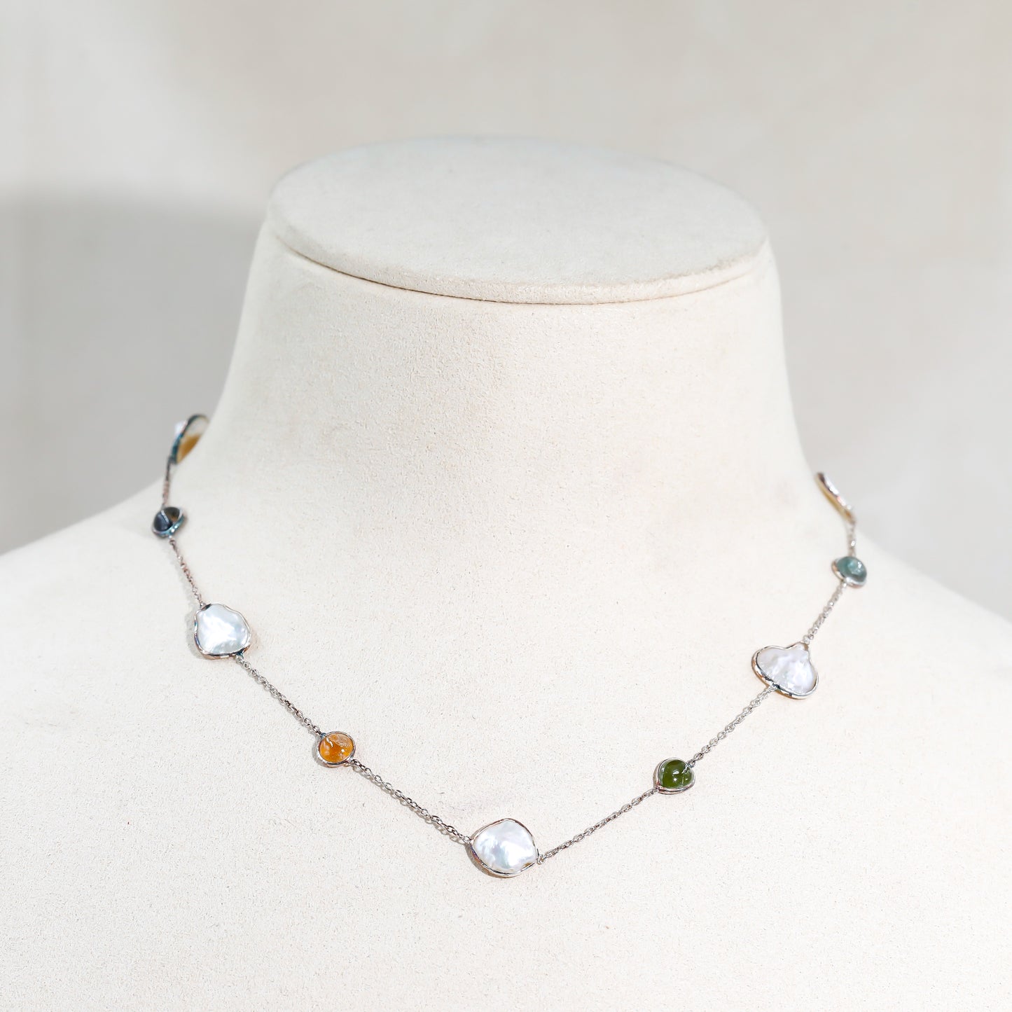 Silver Pearl & Tourmaline Necklace