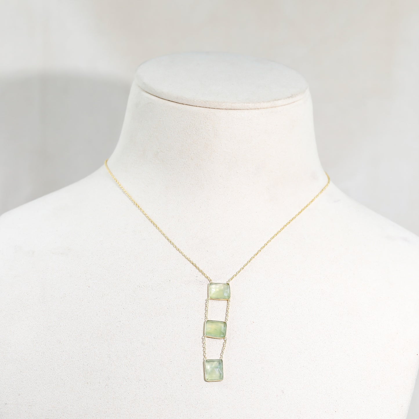 Silver Green Peridot Ladder Necklace