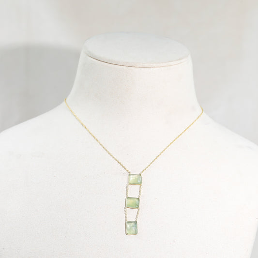 Silver Green Peridot Ladder Necklace