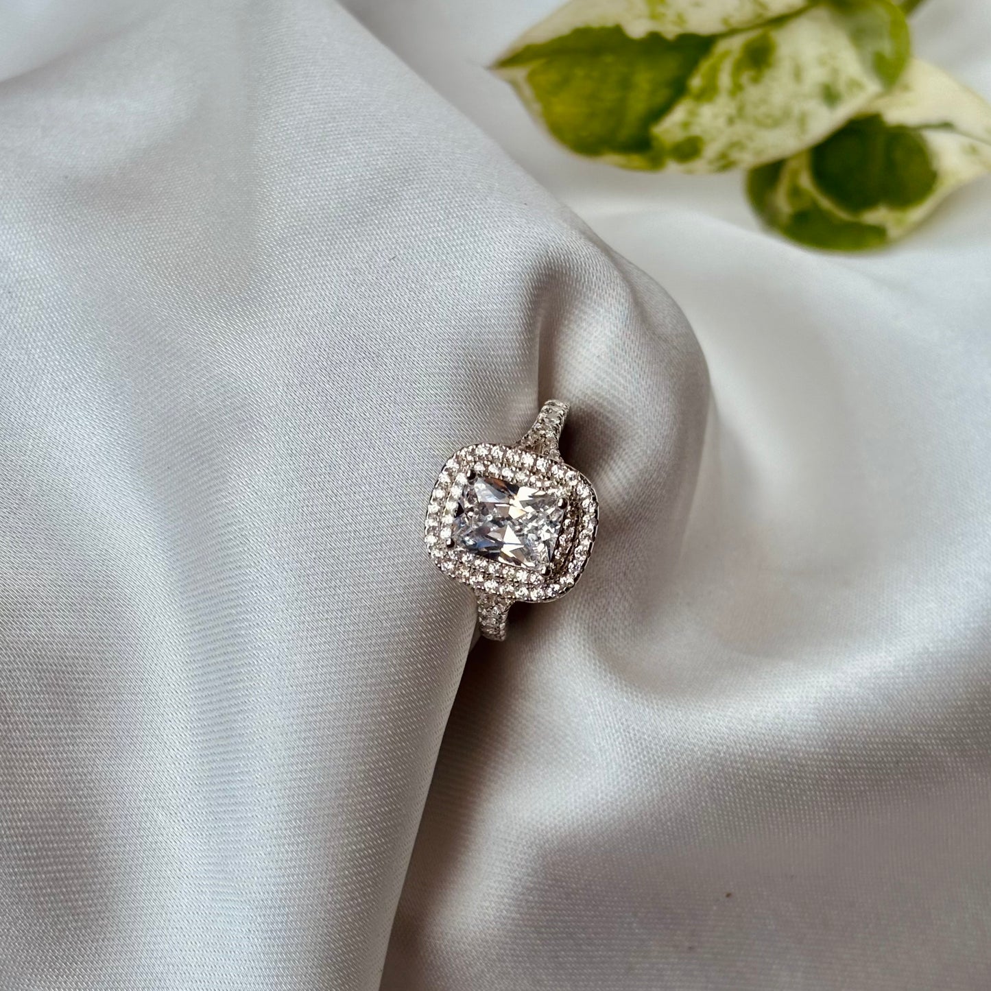 Elegant Cushion-Cut Halo Silver Ring