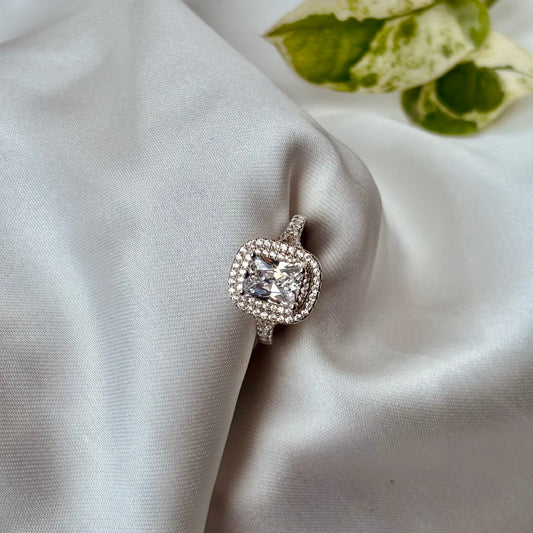 Elegant Cushion-Cut Halo Silver Ring