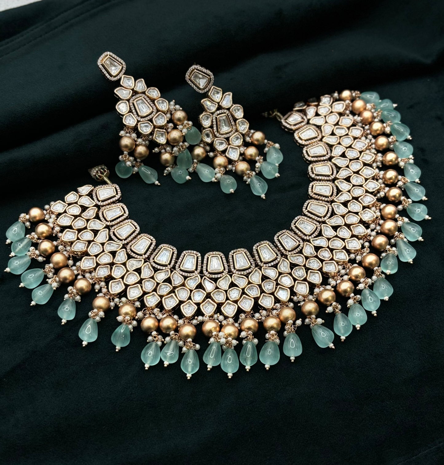 Grand Kundan Choker with Mint Green Drops