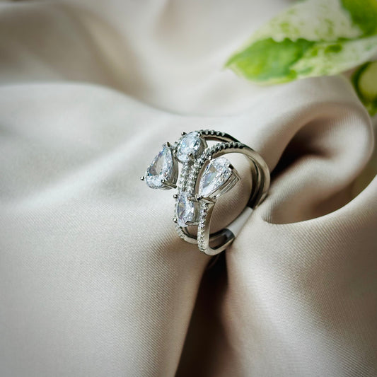 Triple Teardrop Elegance Silver Ring