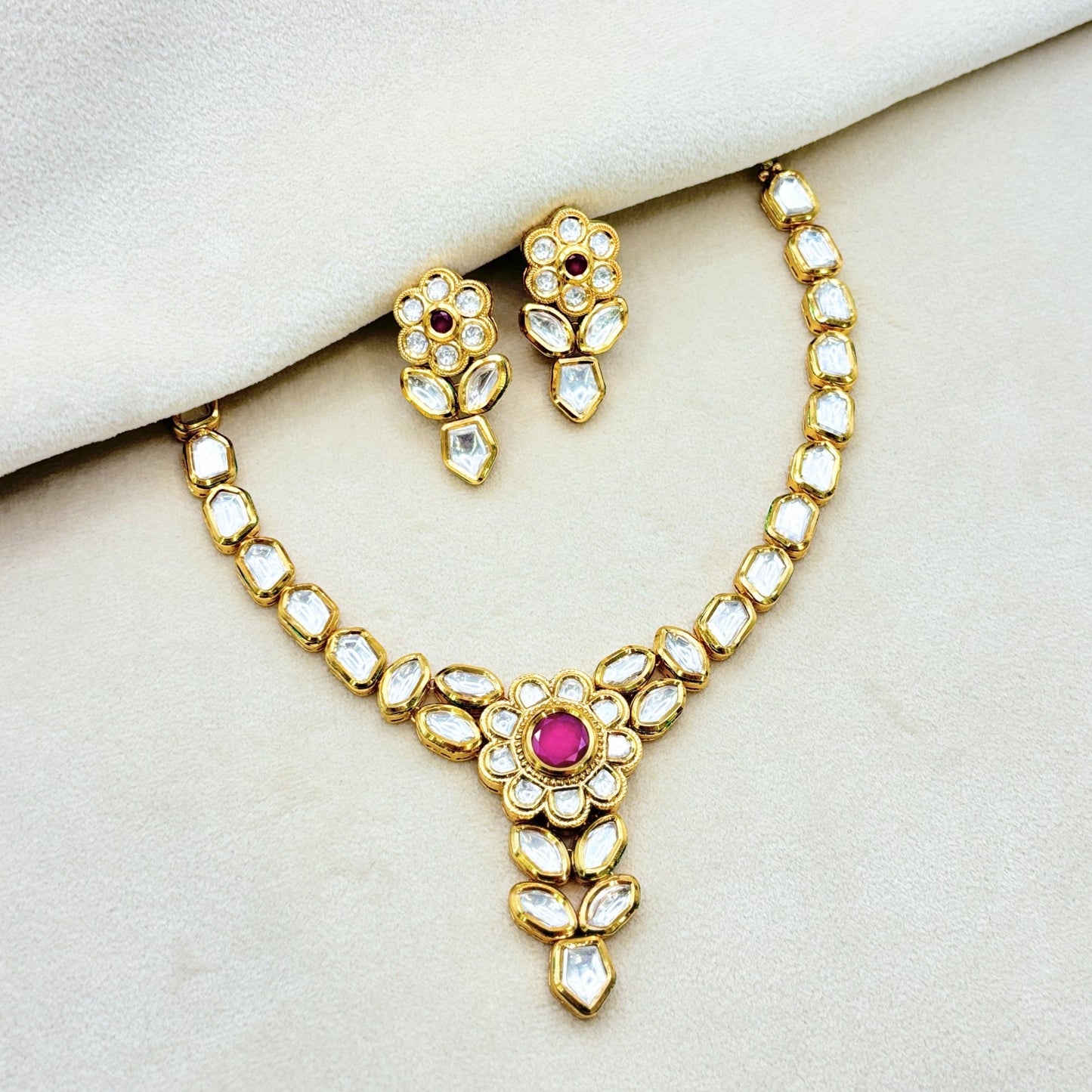 Floral Kundan Choker Necklace with Ruby Accent