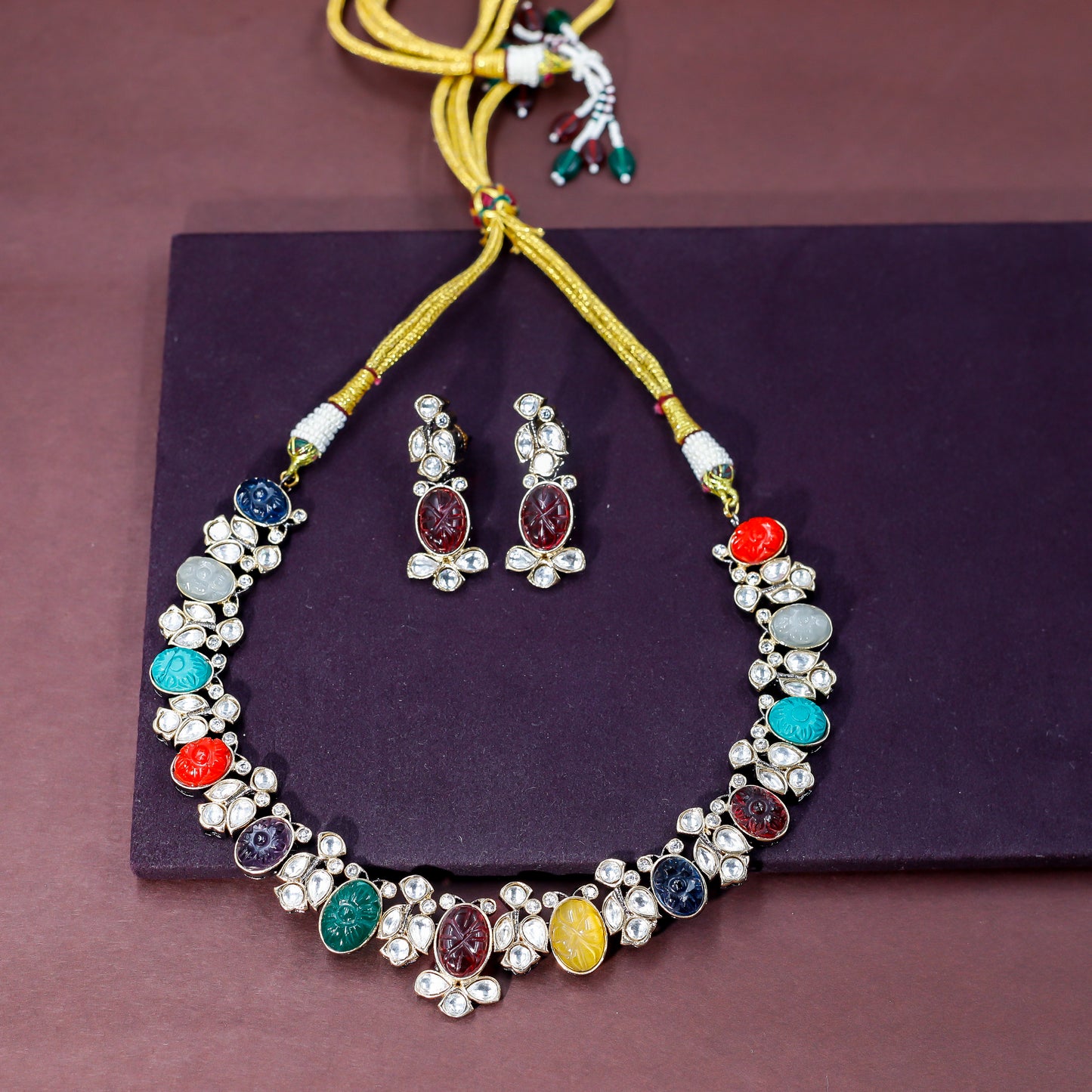 Multicolor Stone Kundan Necklace Set