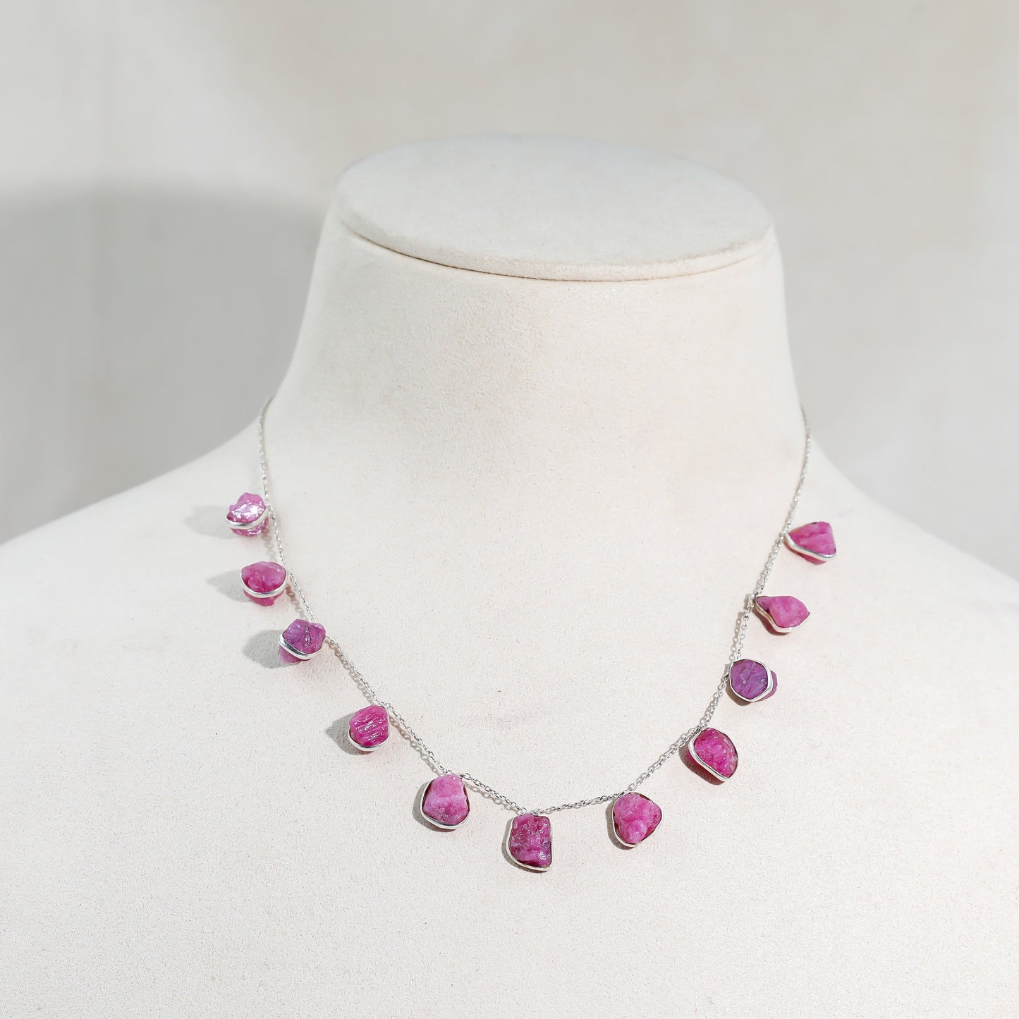 Silver Uncut Ruby Drop Necklace