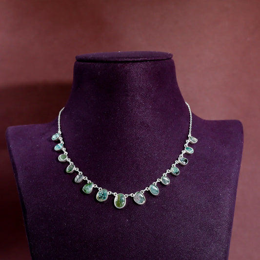 Silver Green Tourmaline Drop Necklace