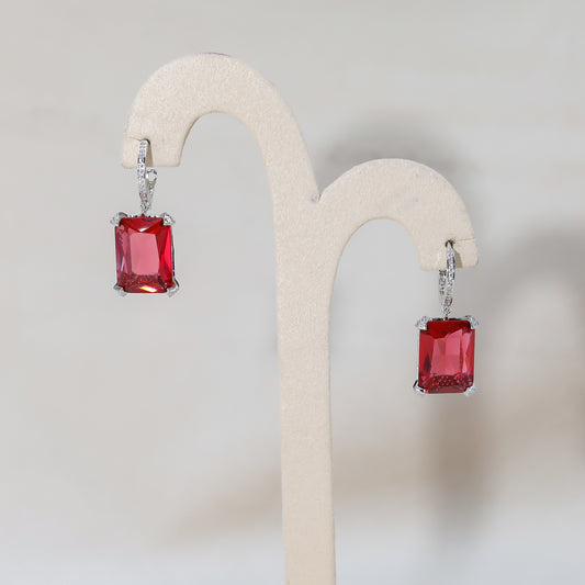 Radiant Ruby Red Zirconia Drop Earrings