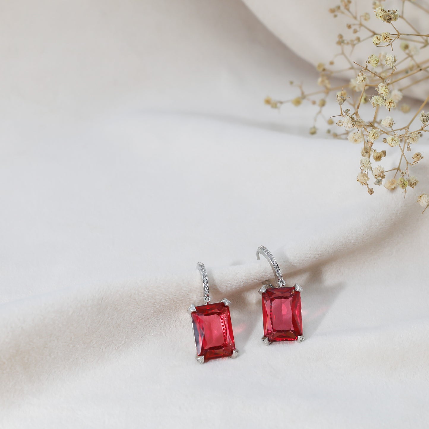 Radiant Ruby Red Zirconia Drop Earrings