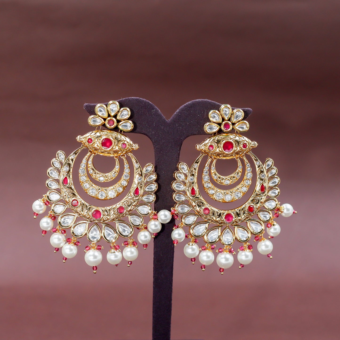 Majestic Kundan Pearl Chandbali Earrings