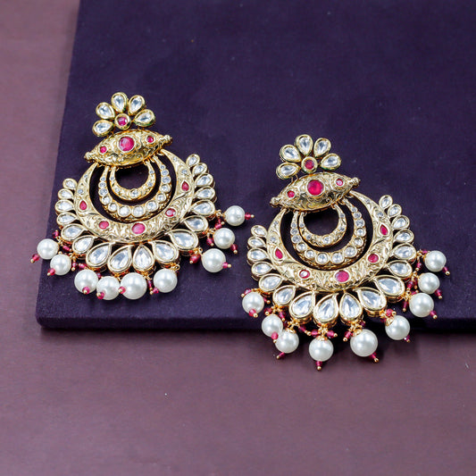 Majestic Kundan Pearl Chandbali Earrings