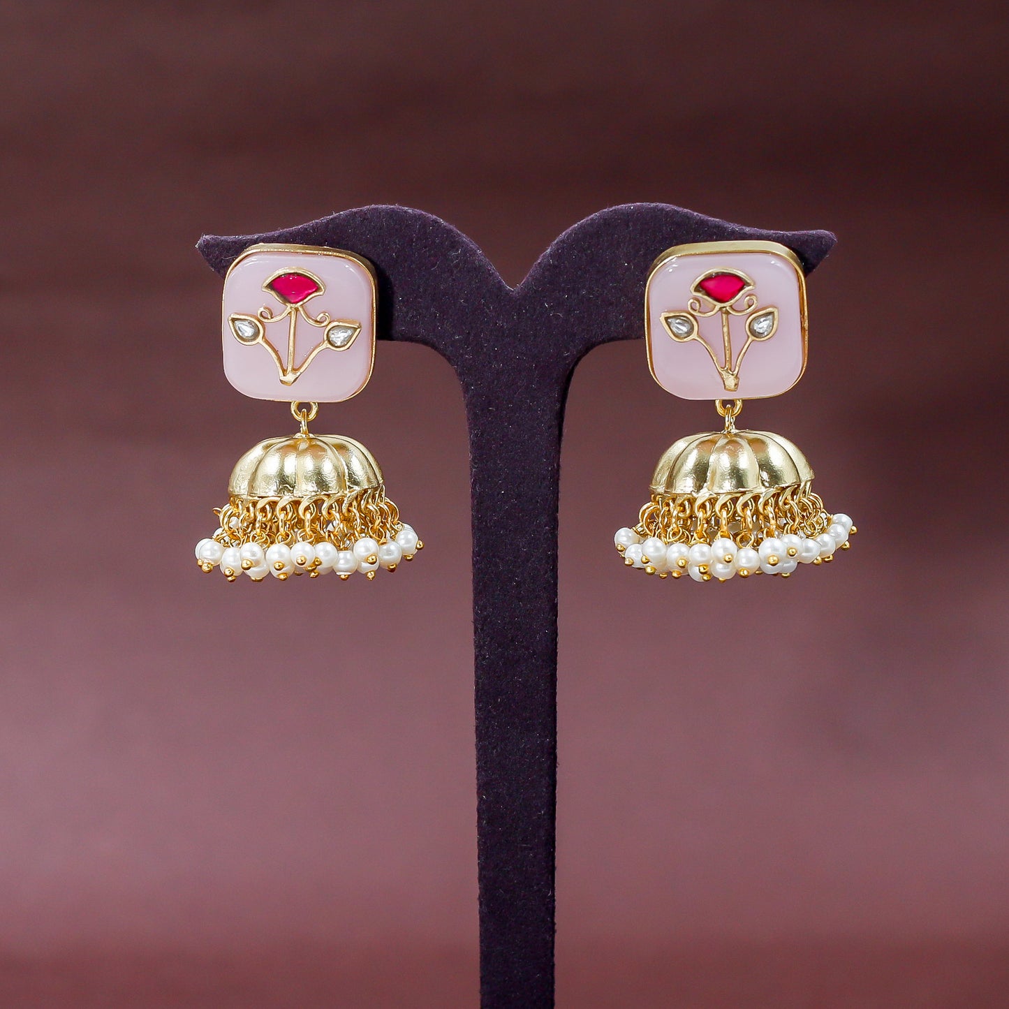 Enchanting Floral Kundan and Pearl Earrings