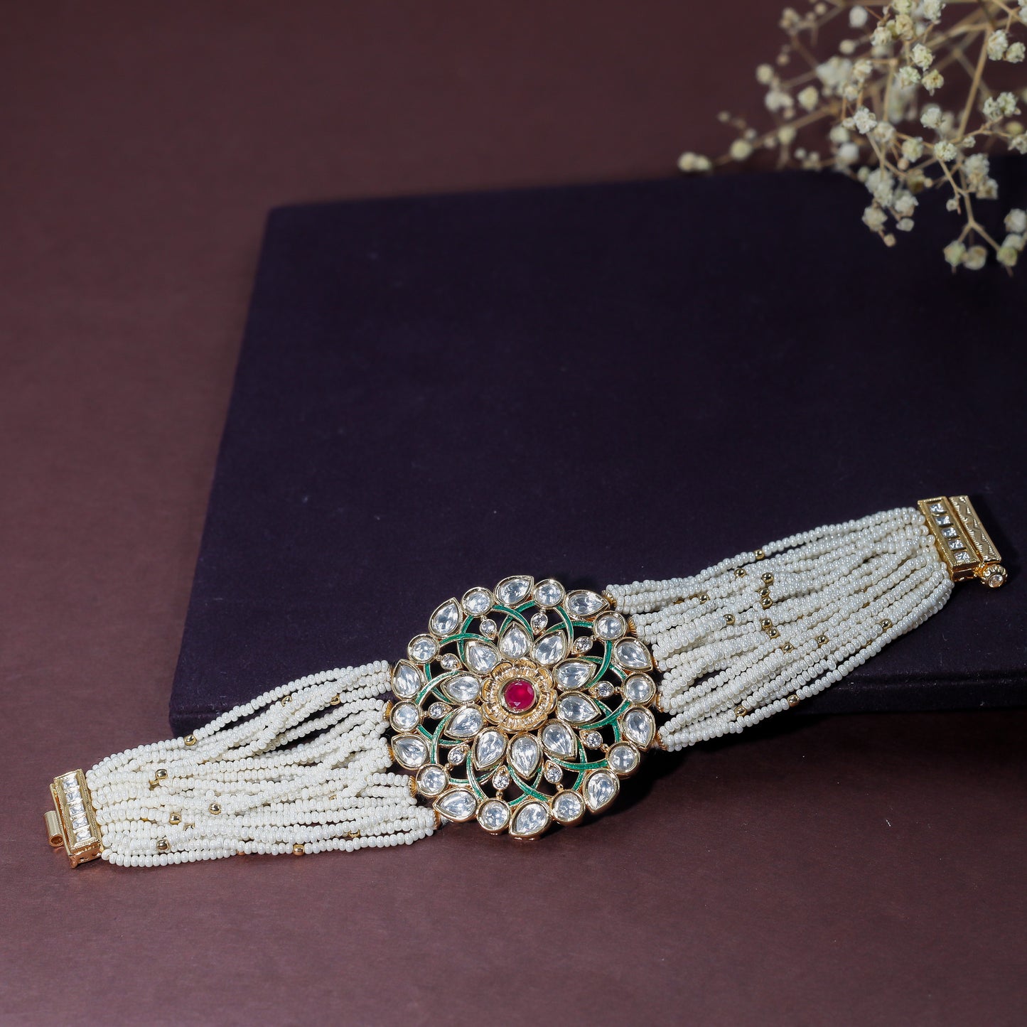 Regal Kundan Pearl Bracelet