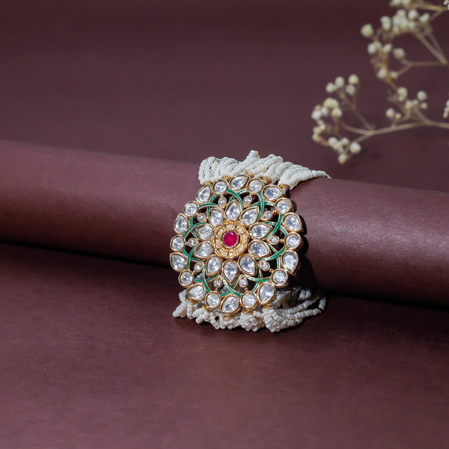 Regal Kundan Pearl Bracelet