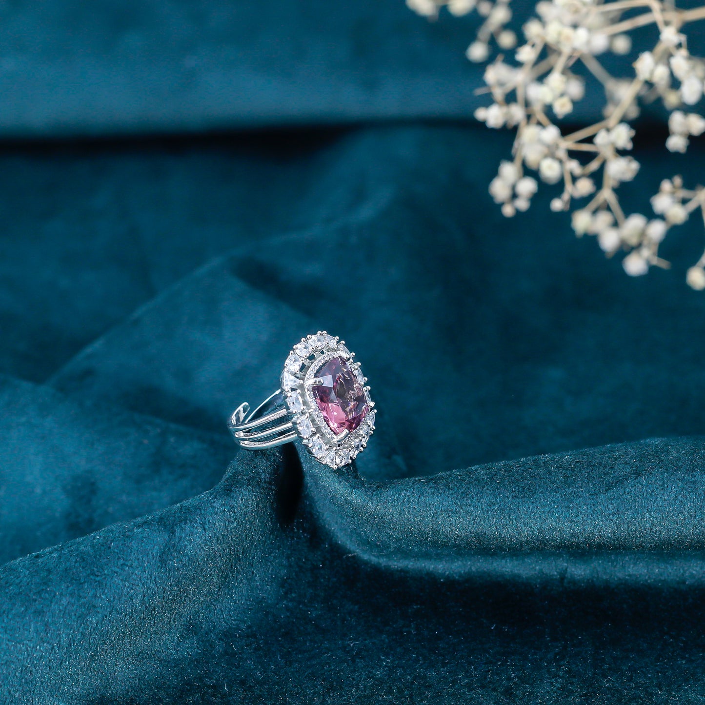 Sparkling Pink Zirconia Halo Ring