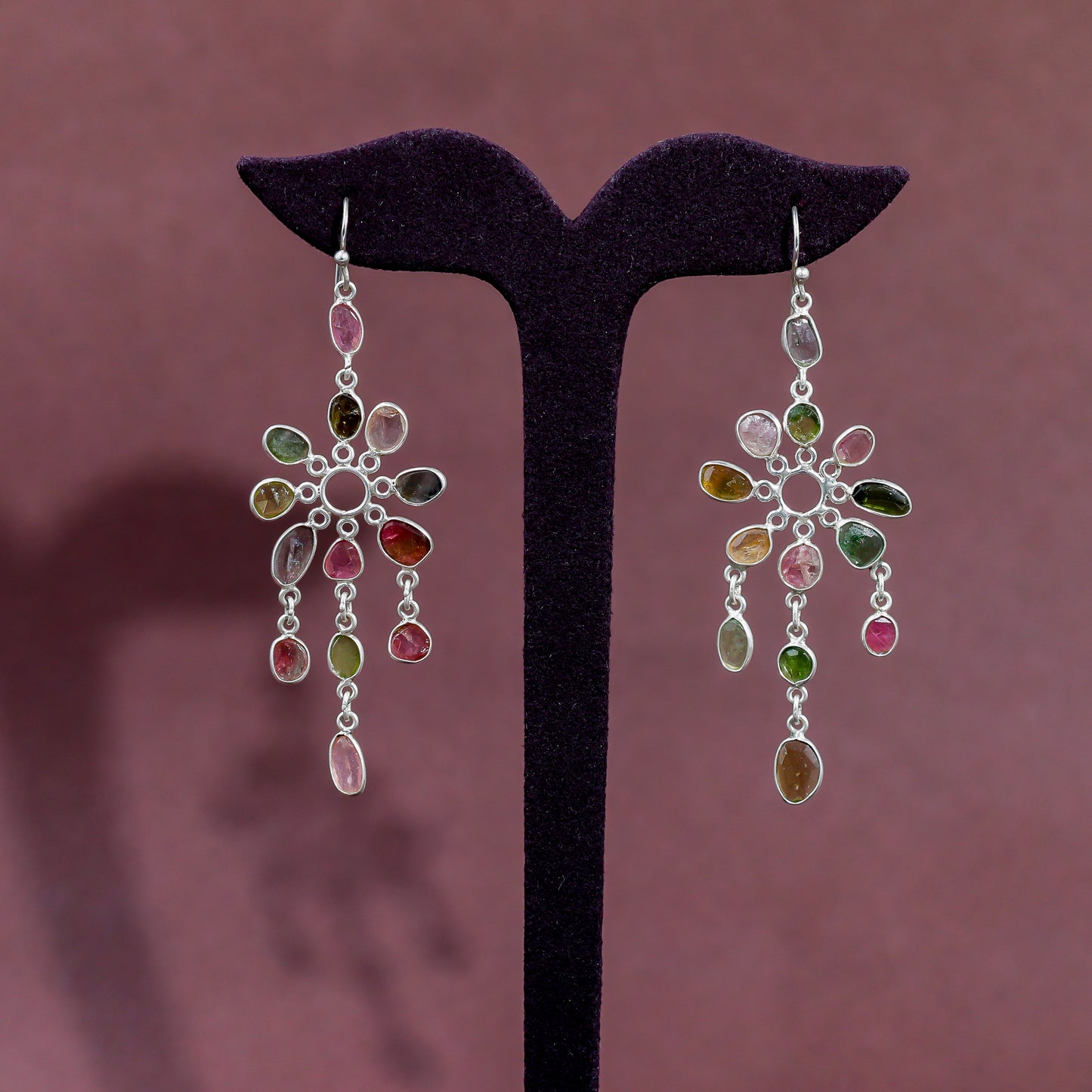 Vibrant Silver Multi-Tourmaline Chandelier Earrings