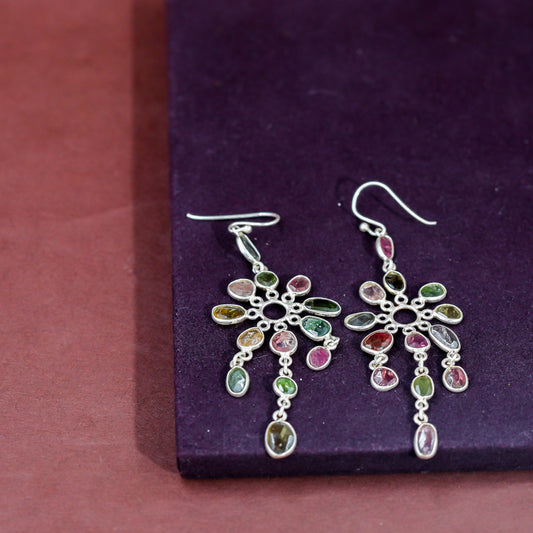 Vibrant Silver Multi-Tourmaline Chandelier Earrings