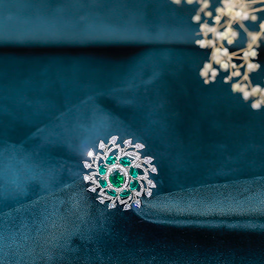 Radiant Emerald Zirconia Floral Ring