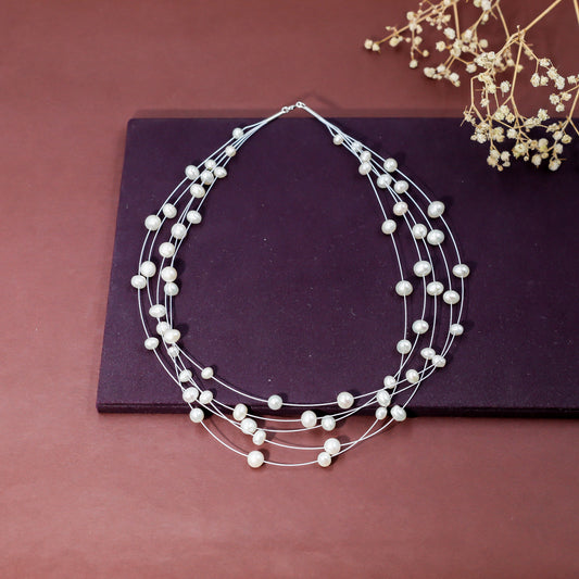 Radiant Five-Line Floating Pearl Necklace