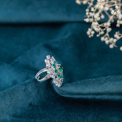 Radiant Emerald Zirconia Floral Ring