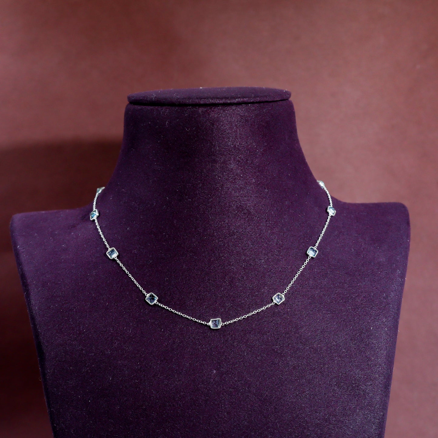 Silver Blue Topaz Station Necklace