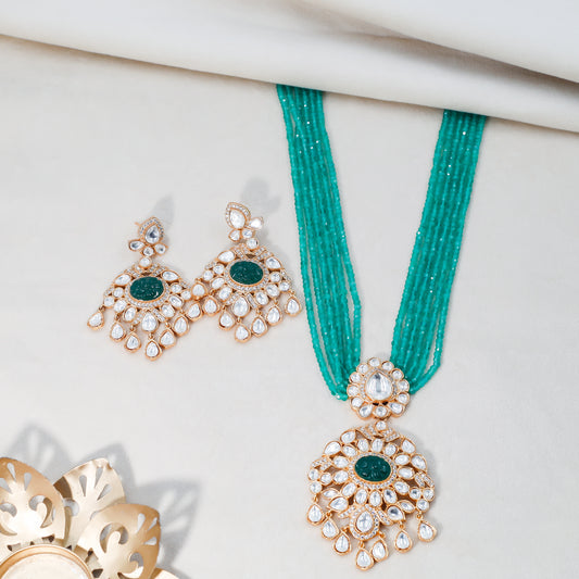 Majestic Green Kundan Haar Necklace Set