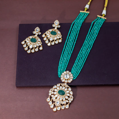 Majestic Green Kundan Haar Necklace Set