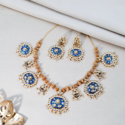 Royal Blue Meenakari and Kundan Necklace Set