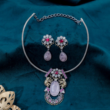 Ethereal Rose Quartz Hasli Necklace Set