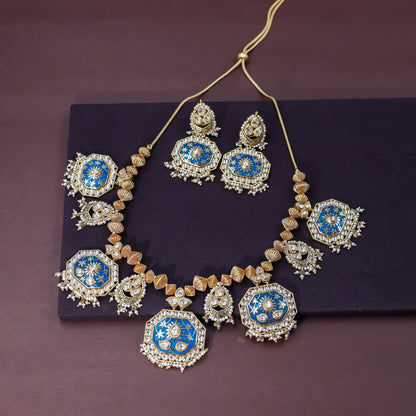 Royal Blue Meenakari and Kundan Necklace Set