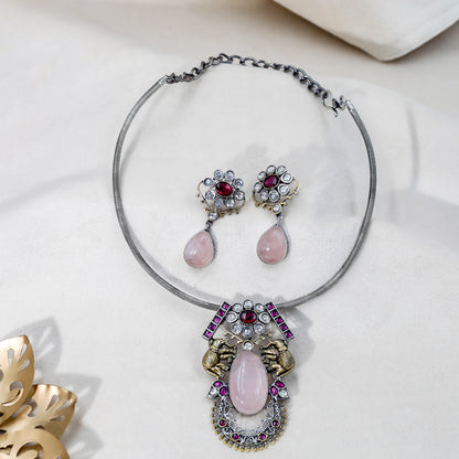 Ethereal Rose Quartz Hasli Necklace Set