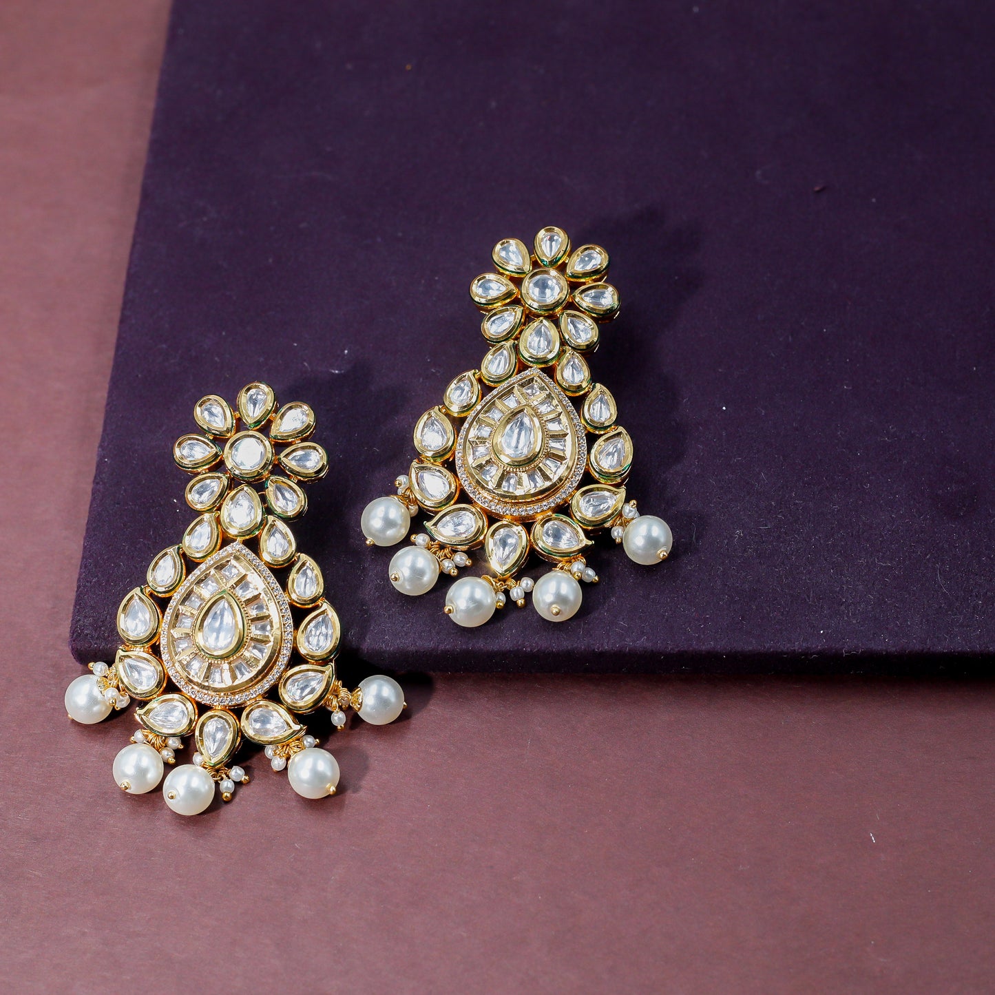 Classic Floral Kundan Pearl Drop Earrings