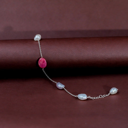 Timeless Pearl & Ruby Silver Bracelet