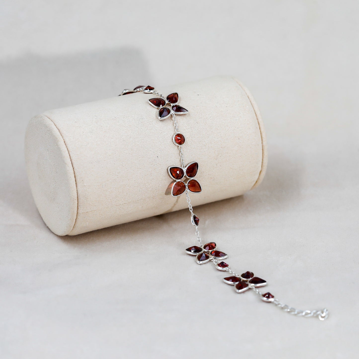 Blossom of Passion: Garnet Silver Bracelet