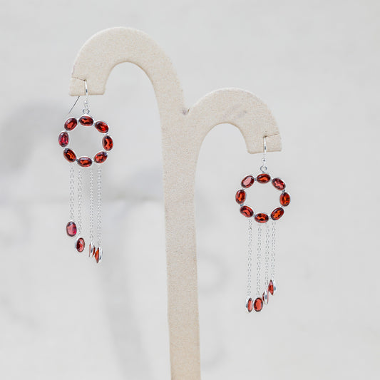 Fiery Elegance: Red Garnet Silver Earrings