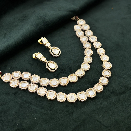 Grand Double-Layer Polki Diamond Necklace Set