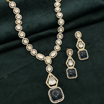 Elegant Polki and Onyx Pendant Necklace Set