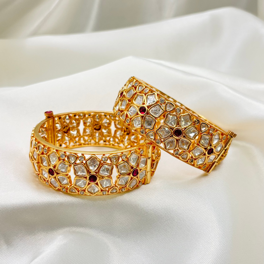 Radiant Ruby-Studded Kundan Bangles