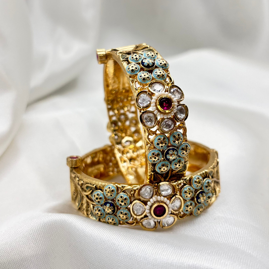 Rajwadi Enchanted Floral Kundan Bangles