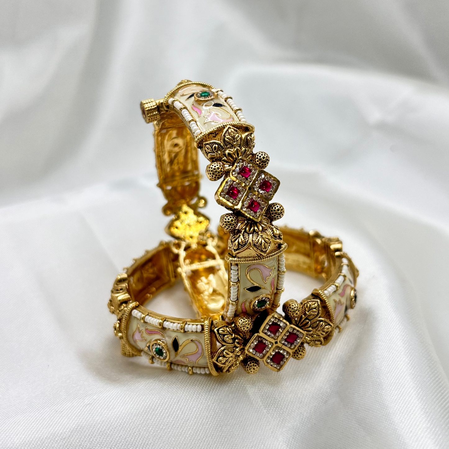 Regal Ruby-Enamel Rajwadi Bangles